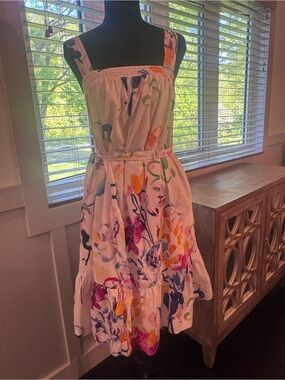 Maeve White Floral Mini Dress with Multicolor Print